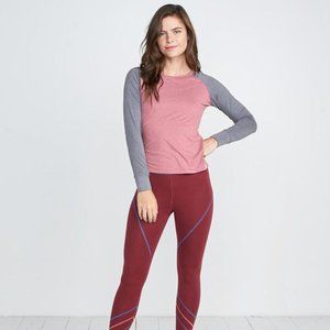 MARINE LAYER Brie Baseball Raglan Top in Rumba Red / Graphite Womens XL